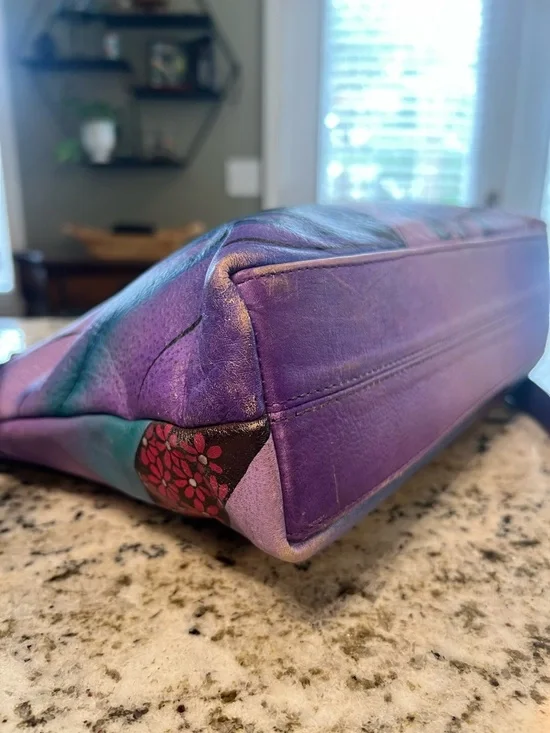 Anuschka Hand-Painted Leather Peacock Crossbody with Matching Coin Pouch - Picture 8 of 10